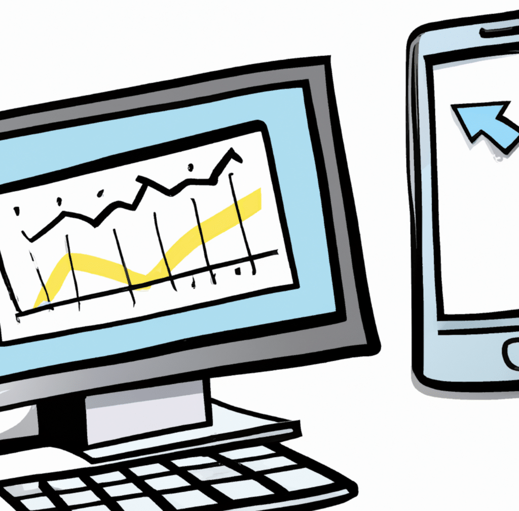 A computer and a mobile phone with financial charts