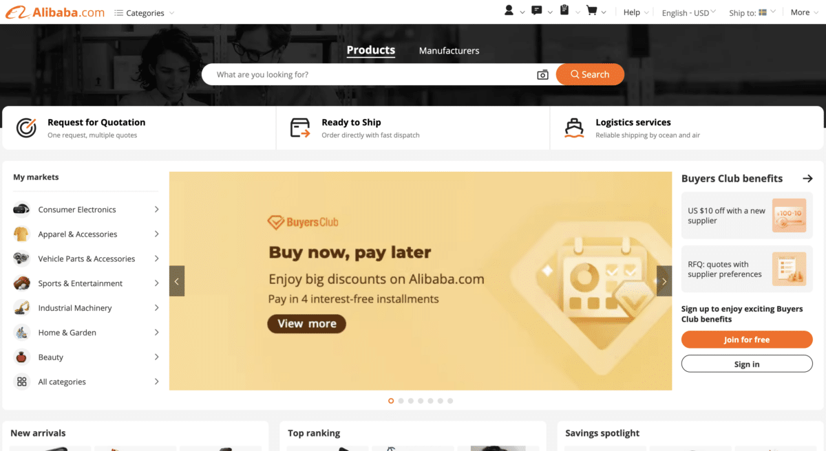 Alibaba Website Screenshot