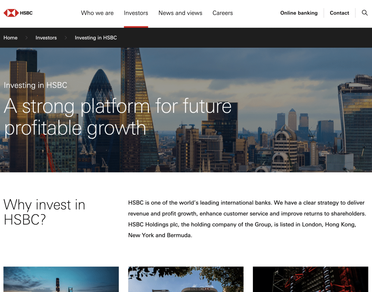 HSBC Investor Website Screenshot
