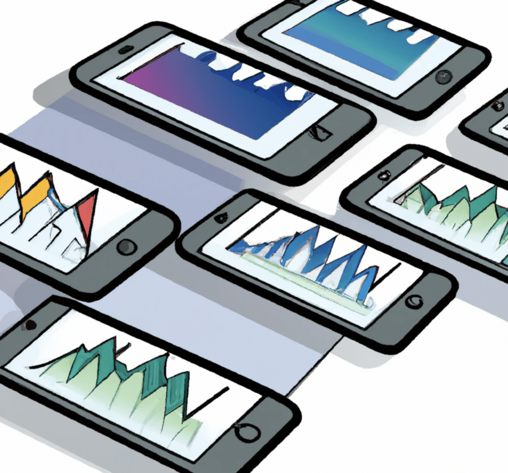 Several mobile phones with financial charts